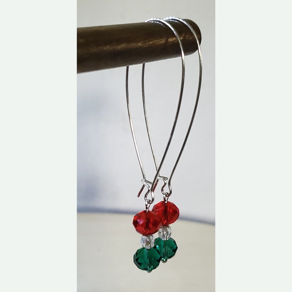 Christmas Sparkle Long Silver Earrings